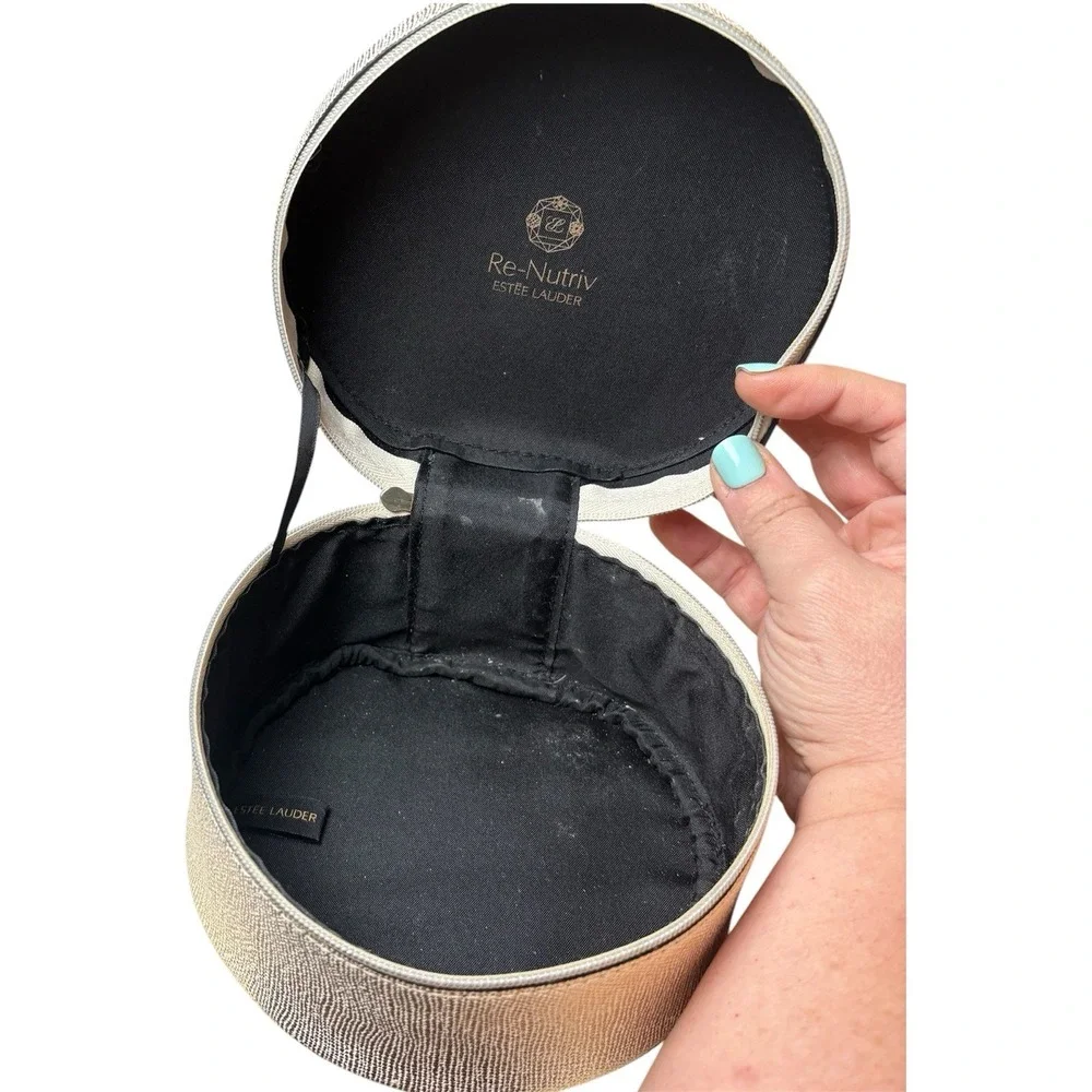 Estee Lauder Re-Nutriv Cosmetics Toiletries Makeup Travel Bag Gold Metallic